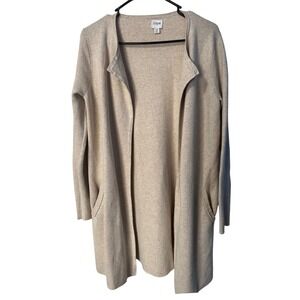 JCrew Womens XS Oatmeal Beige Cotton Open Front Longline Cardigan Sweater Pocket
